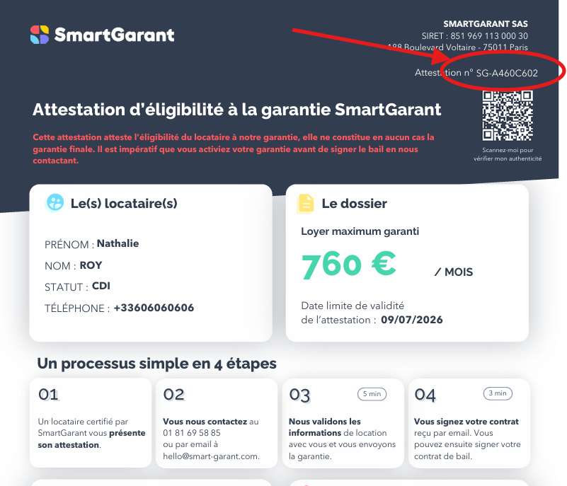 SmartGarant eligibility certificate example