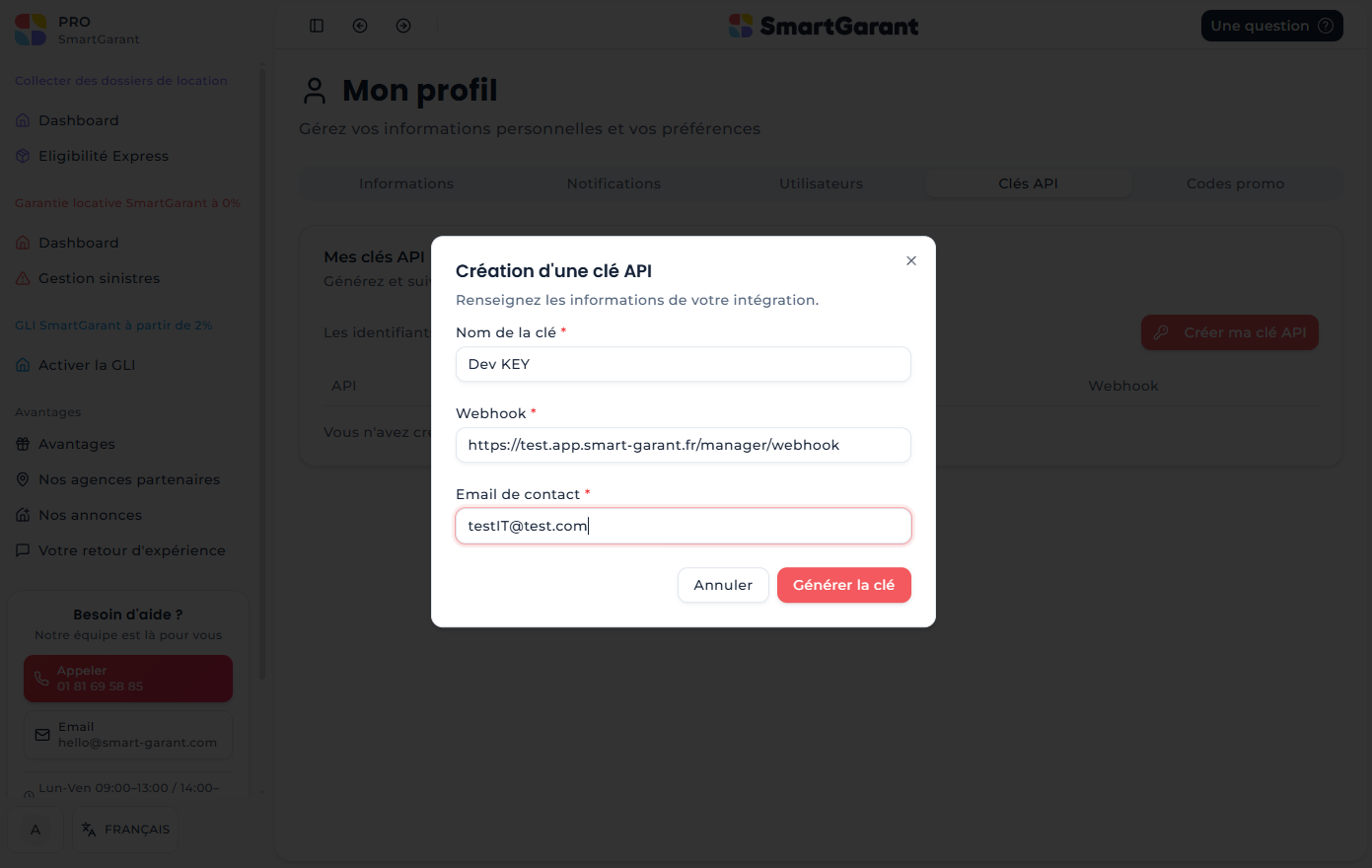 Webhook creation settings